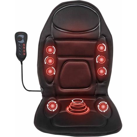 Wiltec Massagesitzauflage Auto 105x50cm Betrieb über 12V-Zigarettenanzünder mit 5 Vibrationsmotoren und Wärmefunktion Schwarz Sitzheizung Auflage Massagematte Massageauflage Massagesitz