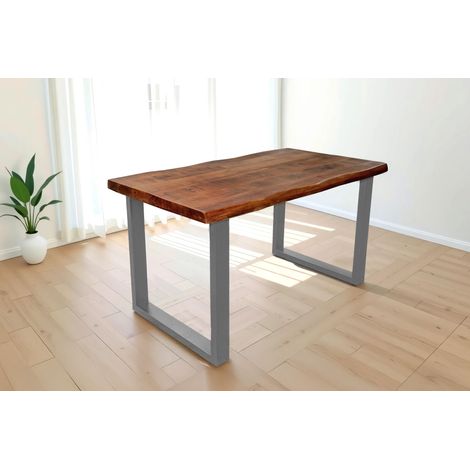 Esstisch Baumkante massiv Mango honigfarben 120 x 80 U-Gestell silber CALI (1/5)