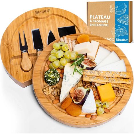 1 Plateau à Fromage, 4 Couteaux, Bambou Naturel, Apéro, Pour 2 Personnes (1/3)