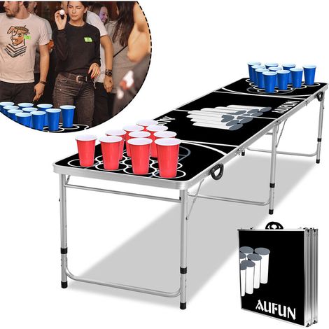 Table de ping pong Beer Pong Set de table avec 100 gobelets,réglable en hauteur Jeux de fête table de pong pliables avec 5 balles HENGMEI-DOU