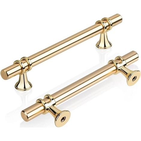 Paquete de 2 tiradores dorados en T para gabinete de cocina de 96 mm, modernos y elegantes tiradores dorados para puerta de gabinete, pomo de aleación de zinc para cajón de cocina, baño, dormitorio y (1/4)