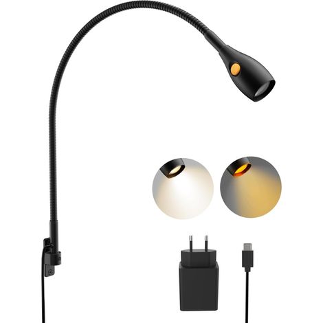 LED Leselampe Bett Vollmetall, Dimmbar Schwanenhals Lampe 3000K/Bernstein, Wandmontage Schwarz mit 2 Schalter Flexible, Drehbarer Leuchtenkopf für Buch Schlafzimmer (1 pack) (1/5)