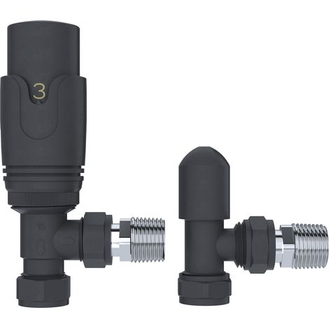 Thermostatic Angled Radiator Valve & Lockshield - Anthracite (1/2)