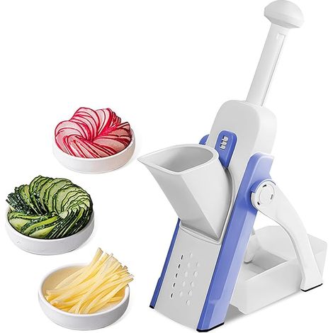 Safe Slicer 5 in 1 Gemüse Kartoffelschneidemaschine, Lebensmittel Shredder Kartoffelschneidemaschine, Streifen Slicer, einstellbare Stärke 1-8 mm, Shredder Schnelle Mahlzeit Zubereitung (blau)