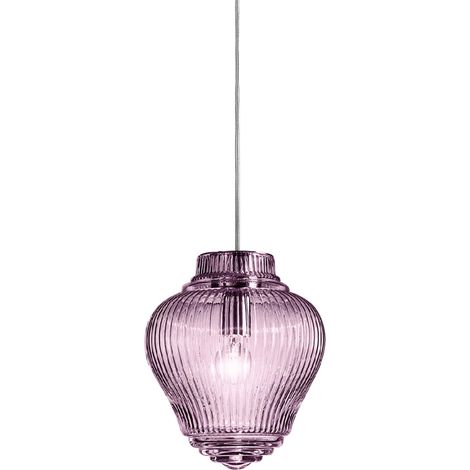 Clyde Lampada a Sospensione in Vetro Soffiato Ametista con Lavorazione Rigadin e Struttura in Metallo Grigio, Design Modulare per Interni, 23 cm