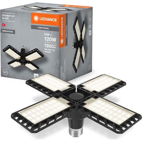 Nouveau projecteur LED industriel E27 40W noir, idéal pour les projets d'éclairage de rénovation. Luminaire à pétales pliables. (1/5)