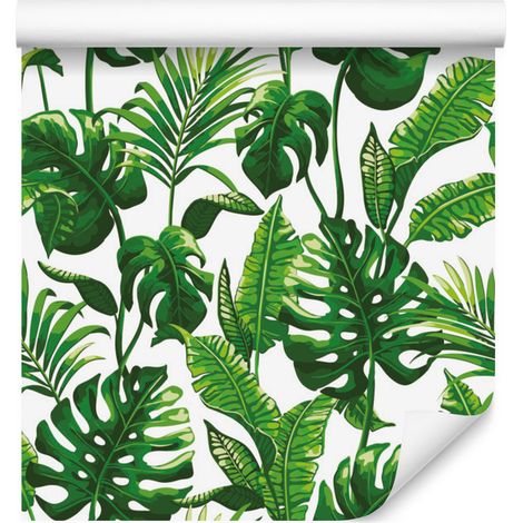 Papier peint Monstera et feuilles de palmier pour salon et chambre 50x1000 cm (1/5)