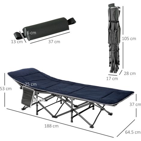 Lit de camp pliant, matelas, matelas de couchage d'appoint, capacité de charge jusqu'à 150 kg, idéal pour les voyages et les activités de plein air. Tissu Oxford, bleu foncé et gris, dimensions : 188 