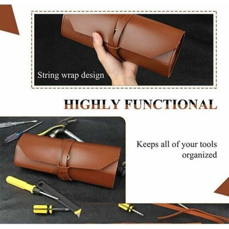 Rouleau À Outils - Cuir - 10 Poches - Pour Bricolage Menuiserie Automobile - 1 Pièce (1/4)