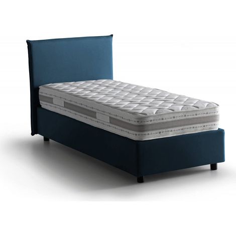 Talamo Italia Einzelbett Chiaraluna, Containerbett mit Stoffbespannung, 100% Made in Italy, Frontöffnung, mit Matratze Cm 90x190 enthalten, Blau