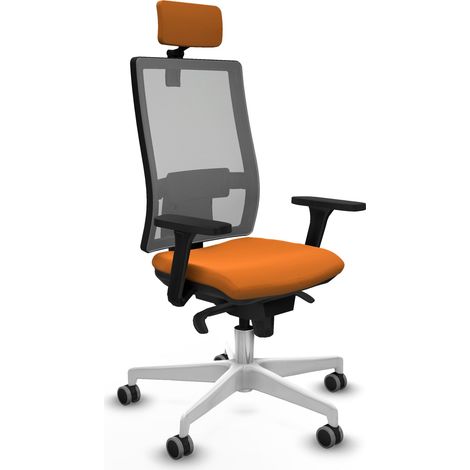 Horna sincro malla gris similpiel naranja brazos 3D base blanca cabecero 2D ruedas 65mm engomadas (1/5)