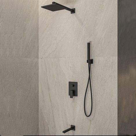 Set doccia a incasso con soffione, doccetta colore nero  KAM-DIANA NERO kamalu