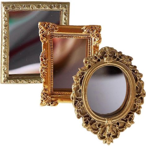Lot de 3 miroirs miniatures décoratifs, ornements décoratifs pour poupées, mini miroirs décoratifs-5.4X4.2CM-Golden (1/2)