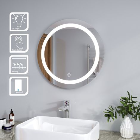 ELEGANT Bathroom Mirror Round Illuminated LED Mirror Touch Sensor + Demister 600 x 600mm (1/5)