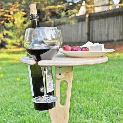 Porte-verres à vin pliable et portable en bois pour l'extérieur, table de pique-nique à la plage ou pour une fête. (1/5)