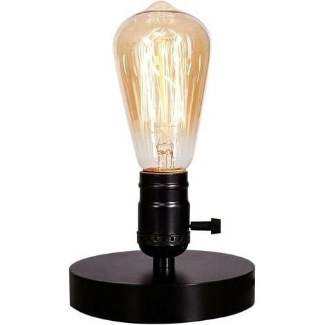 Nachttischlampe im Vintage-Industrie-Stil aus Holz und Metall – E27-Fassung – Für Wohnzimmer, Schlafzimmer, Büro – 1 Stück (1/5)