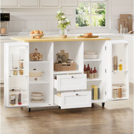 Îlot de cuisine à roulettes 120 cm rabattable OKMYHOME (1/5)