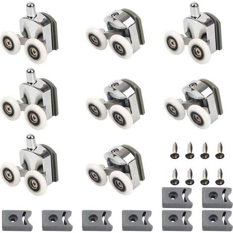 Rouleaux de Porte de Douche, 23mm Roulettes Doubles de Rechange pour la maison roulettes de rechange pour porte de douche coulissante(4 Rouleaux Supérieurs et 4 Rouleaux Inférieurs)