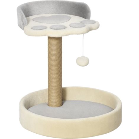 Arbre à chat plateforme patte 41 x 41 x 44 cm griffoir intégré observation design scandinave en tissu peluche gris clair (1/4)