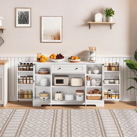Anrichte und Beistellschrank 138x40x85cm mit Türen Schubladen verstellbaren Regalen-MDF-Weiß