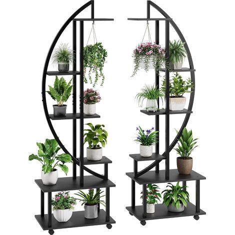 support à plantes métallique 6 niveaux demi lune hipicute noir (1/5)