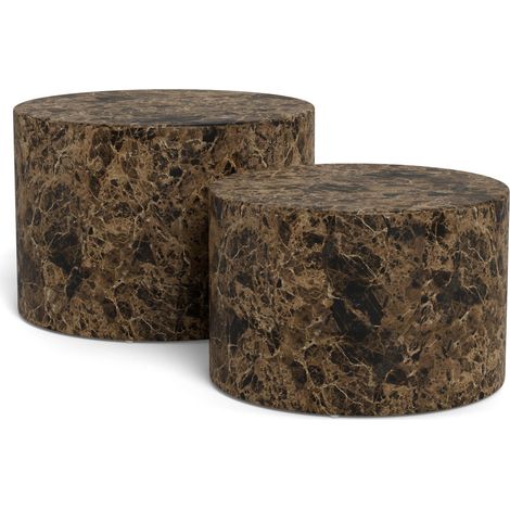 Conjunto mesa de centro Norsica 800, Mármol marrón, 40x0x0cm, Diámetro: 58, MDF, Redonda