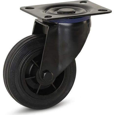 Roulette pivotante - MESO - Caoutchouc noir - Platine - 100mm - 75kg