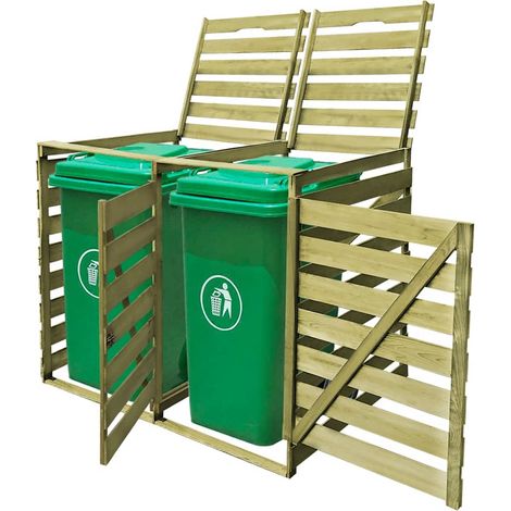 Abri pour poubelle double 240 L Bois imprégné (1/4)