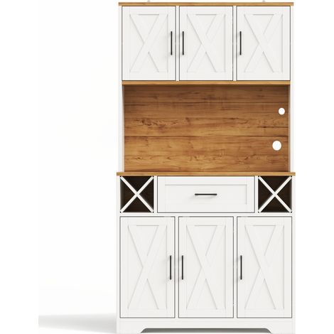 Vitrina alta de cocina con LED RGB, botellero, 105 x 40 x 180 cm, MDF, blanco natural (1/5)
