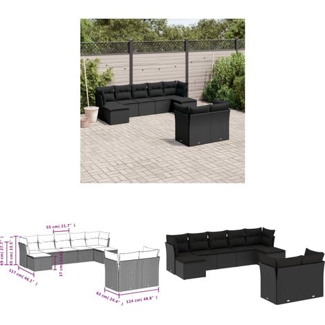 9-tlg. Garten-Sofagarnitur mit Kissen Schwarz Poly Rattan - Gartensofas - Outdoor Möbel - Lounge Set - Gartenlounge - Rattan Sofa - Home & Living (1/3)