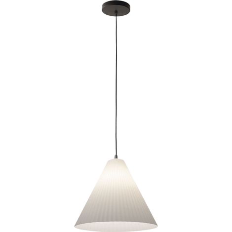 Suspension Conique, Métal Et Plastique Végétal, Douille E27, Ip20, Blanc, Diamètre 315 Mm. Luminaire Design Moderne Idéal Pour Votre Décoration. (1/3)