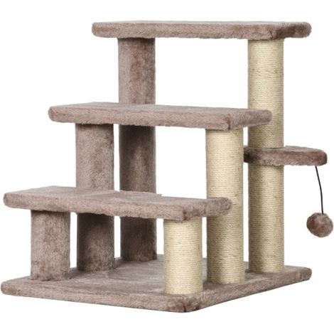 Tiragraffi per gatti, scaletta per animali domestici, 3 gradini, con pallina da gioco, portata massima 5 kg, dimensioni 45x40x48 cm, colore marrone, spedizione in loco. (1/5)
