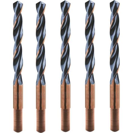 5 Forets Hélicoïdaux HSS Court Queue Réduite DIN 338 RN - Aciers 118° D. 10.5 x Lt. 133 x Lu. 87 x Q. 9.5 mm x Z2 - Diamwood