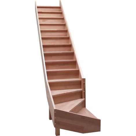 Levigne – Escalier quart tournant bas hêtre lamellé collé 280 cm – 14 marches – Largeur 80 cm – Trémie 85x282 cm – Recoupable