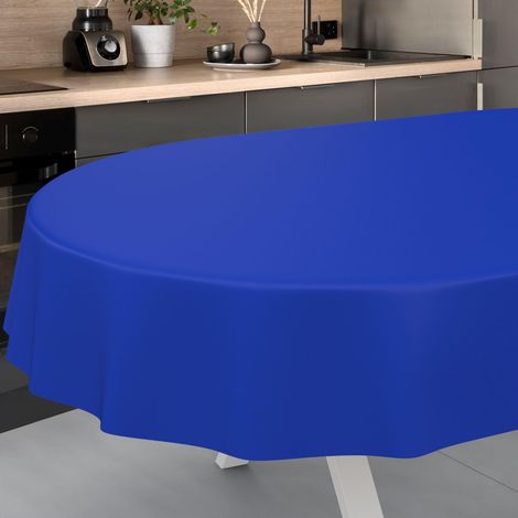 Nappe en Toile cirée, Lavable, pour Table de Jardin, extérieur, intérieur, Ovale, Bord coupé, Bleue, 220 x 140 cm (1/5)