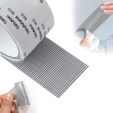 Ruban de Réparation Moustiquaire Fenêtre – 5 cm x 10 m, Auto-Adhésif en Fibre de Verre et PET pour Moustiquaires, Portes, Tentes, Fenêtres et Piscines – Résistant à l'Eau et aux UV (Noir) (1/5)