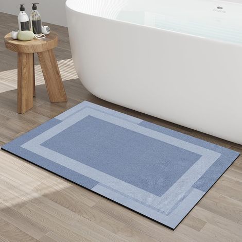 Tappetino da bagno antiscivolo, blu, 40 x 60 cm, 1 pezzo, retro in gomma, tappetino da bagno ultrasottile, ad asciugatura rapida, super assorbente, lavabile. (1/5)