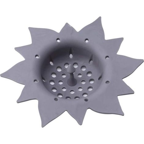 Filtre d'évier en silicone en forme de fleur, ventouse pour siphon de sol de salle de bain/douche, filtre à cheveux, passoire, gris, haute qualité (1/5)