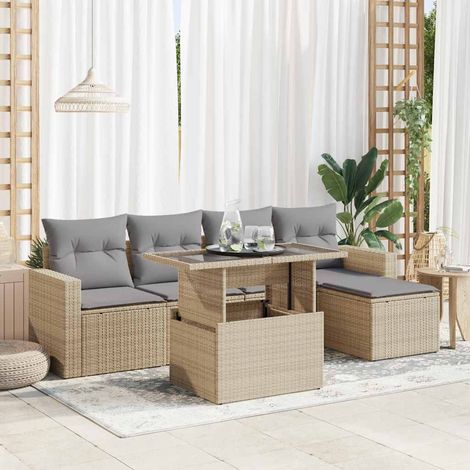 vidaXL Salon de jardin avec coussins 6 pcs beige résine tressée (1/5)