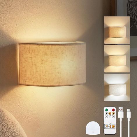Applique Intérieure,Tissu Lin Lumière Up Down en 3 Couleurs avec Ampoule LED Rechargeable,Semi-Cylindrique Applique pour Chambre à Coucher pour r Chambre Couloir Salon Escalier (1 Lot) (1/5)