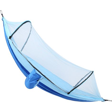 Hamac avec moustiquaire intégrée, anti-basculement et suspension automatique, toile parachute résistante (Bleu saphir clair) (1/5)