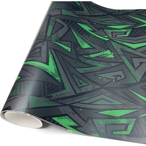 (Noir et vert - 20 cm x 150 cm) Vinyle adhésif pour voiture, idéal pour motos, films de covering triangulaires, films pour skateboards, autocollants en vinyle imperméables, graphismes cyberpunk (1/4)