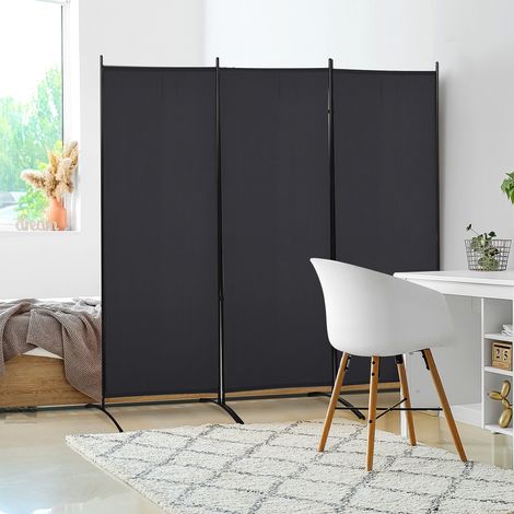 Pare-pièce à 3 253x50x182 cm noir panneaux pliable avec 6 pieds en métal (1/4)