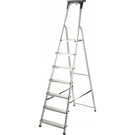 KADAX Escalera de aluminio de 7 peldaños, estante plegable para el hogar, 125 kg, producto polaco