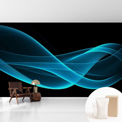Tapete Vliestapete mit Kleber - Wanddekoration - Wandfolie - 3D Tapete Wand - Wohnungsdeko Effektvolle Wellen 416x254 cm (1/5)
