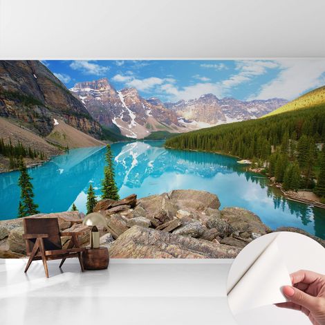 Selbstklebende Tapete modern Wohnzimmer - Wanddeko Schlafzimmer - Tapete mit Motiv Blauer See 416x254 cm (1/5)