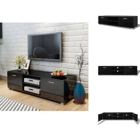 Meuble TV Noir brillant 140x40,5x35 cm - Support Tv - Meuble Tv - Meuble Audio Video - Meuble Télévision - Étagères Murales (1/5)