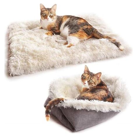 BUNTHAUS Lit pour Chat Chien, 2 en 1 Double Usage Panier pour Chat Coussin pour Chien Doux et Confortable Chaud Nid Chiot Panier Chat Moelleux, améliorer Le Sommeil