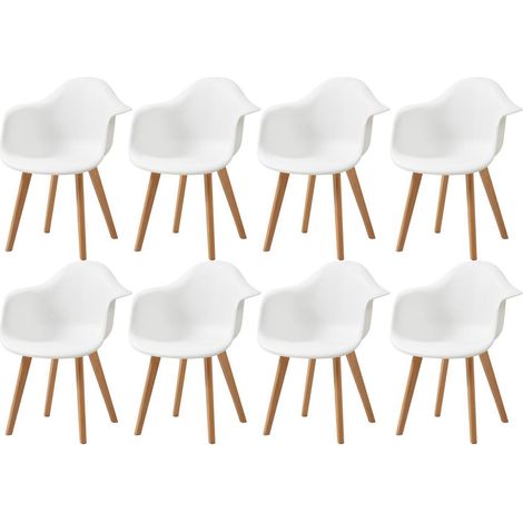 Esszimmerstühle 8er-Set mit Armlehnen, skandinavische Design-Sessel, Buchenholzbeine, Weiß (1/5)