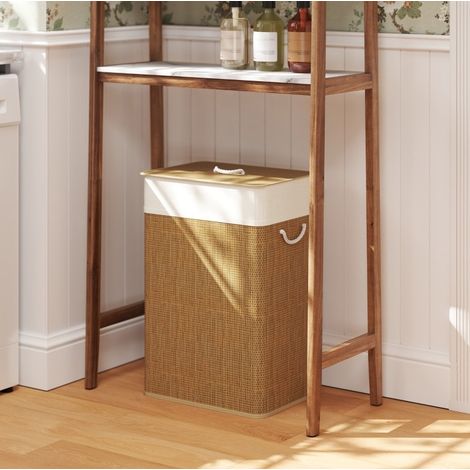 Wäschekorb 40x30x60 cm braun aus Bambus mit Deckel und herausnehmbarem Wäschesack (1/5)